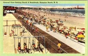 Hampton Beach, NH New Hampshire BATHING BEACH~PLAYGROUND~BOARWALK Linen Postcard