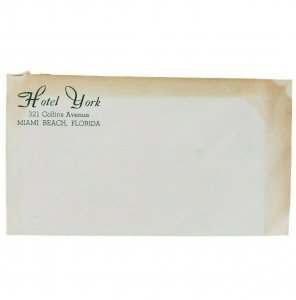 Hotel York Miami Beach FL Florida 1938 Stationary Envelope Paper Vintage Rare