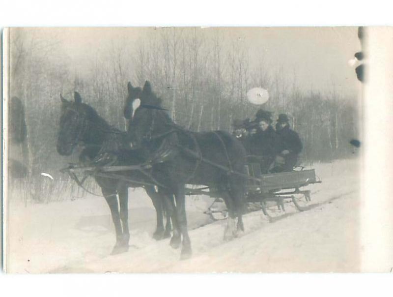 rppc Pre-1918 HORSES PULLING WAGON ON SKIS IN WINTER AC7557