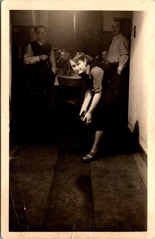 Real Photo Postcard Woman Bowling~1783