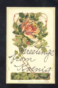 GREETINGS FROM KOWNIG MISSOURI PINK FLOWERS VINTAGE POSTCARD SCHULTZ MO.