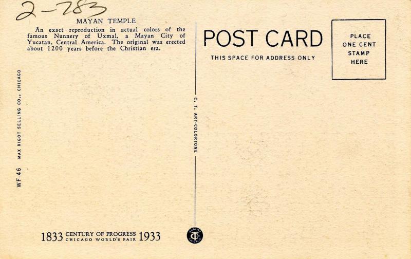 IL - Chicago. 1933 Chicago World's Fair. Mayan Temple