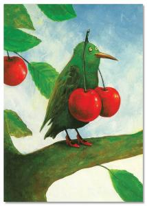 FUNNY PIEPER Bird with Cherry by Rudi Hurzlmeier NEW Russian Modern Postcard