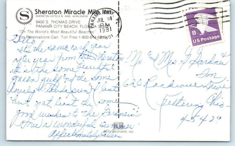 PANAMA CITY BEACH, Florida FL ~ Sheraton MIRACLE MILE INN 1981  Postcard