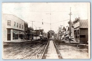 Seymour Wisconsin WI Postcard RPPC Photo Main Street Surreal Trolley Photoshop