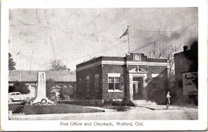 Canada Post Office and Cenotaph Watford Ontario Vintage Postcard 09.58