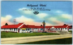 NEW CASTLE, Delaware  DE   Roadside  HOLLYWOOD MOTEL  1954  Linen Postcard