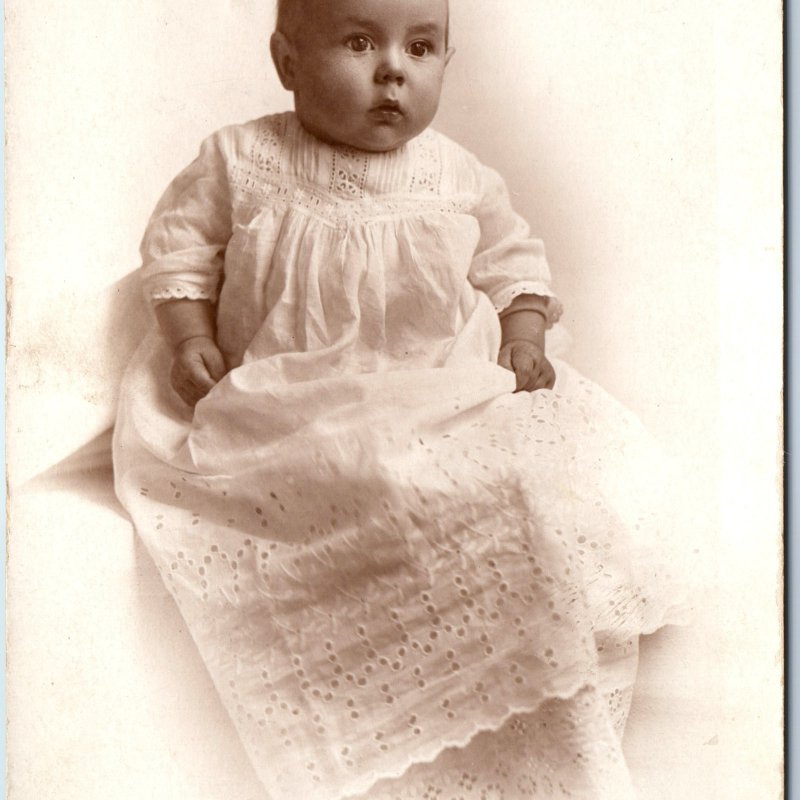 ID'd c1910s Cute Little Baby Portrait RPPC Boy Jesse Jr Dean Kipper Age 5mo A245