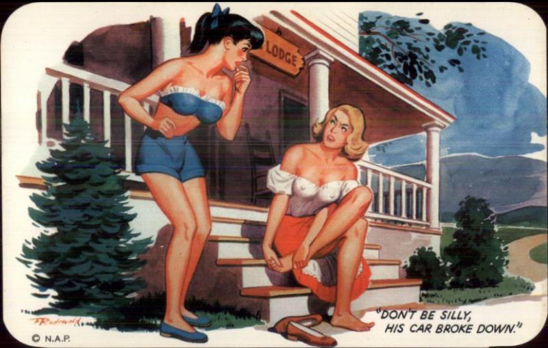 Sexy Women Promiscuity Sore Feet - Car Broke Down - Comic Postcard