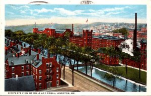 Maine Lewiston Birds Eye View Of Mills and Canal 1917 Curteich