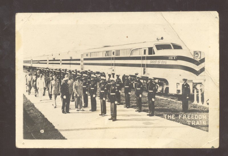 RPPC RAILROAD THE FREEDOM TRAIN US ARMY TROOPS VINTAGE REAL PHOTO POSTCARD