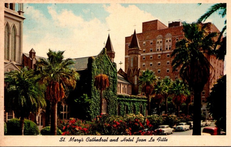 Texas Galveston Church Street Showing St Mary's Cathedral & Hotel Jean L...