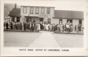 While Pass Depot at Carcross YT People Railway Station Unused RPPC Postcard E78
