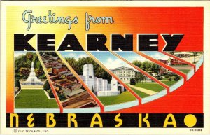 NE, Nebraska  KEARNEY LARGE LETTER LINEN Greetings  ca1940's Curteich Postcard