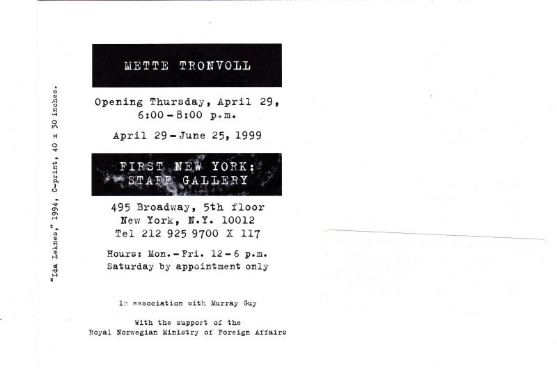 US 1999 Mette Tronvoll - Invitation Postcard - First New York: Staff Gallery.