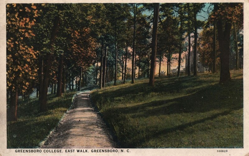 VINTAGE POSTCARD EAST WALK AT GREENSBORO COLLEGE NORTH CAROLINA