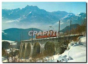 Modern Postcard The Aigle-Leysin train and views of the Dents du Midi