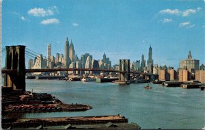 New York City Lower Manhattan Skyline Showing Brooklyn Bridge