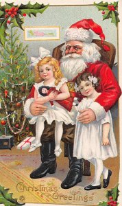 G89/ Santa Claus Christmas Postcard c1910 Tree Pretty Girls Doll 17