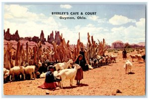 c1940's Byerley's Cafe And Court Guymon OK Navajo Girls Tending Goats Postcard