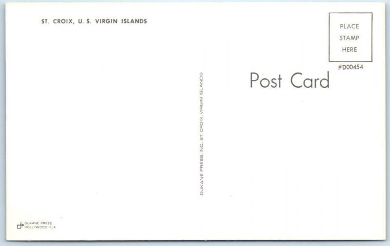 ST. CROIX,  U.S. VIRGIN ISLANDS    Map Postcard  Caribbean, Flags  1971