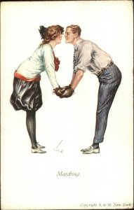 Beautiful Young Woman Handsome Boyfriend Boxing Gloves MATCHING Postcard