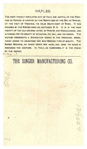 1892 Singer Manufacturing Trade Card -  Italy