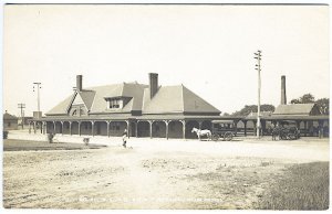 Middleboro MA NY NH & HR Railroad Station Depot Horses Real Photo RPPC Postcard