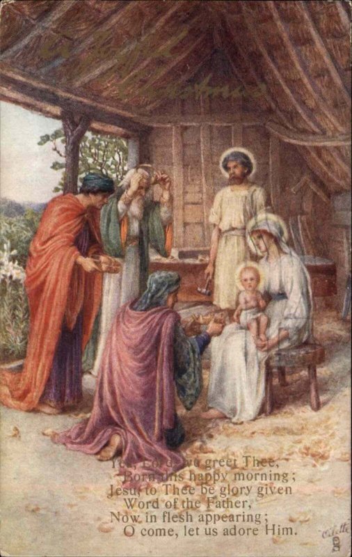 Tuck Sacred Art Christmas Baby Jesus Mary Nativity c1910 Vintage Postcard