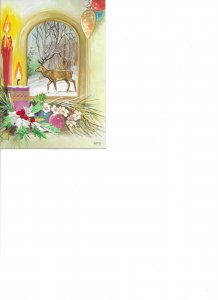 Deer. Christmass card scene Lovely modern Spanish, embroidered, postcard