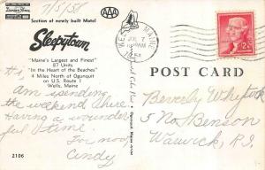 WELLS, ME Maine  SLEEPYTOWN MOTEL~Cabins   Roadside  1958 Chrome Postcard