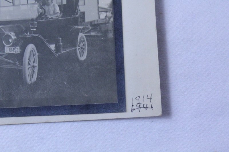 1914 Unused Photo Postcard Black & White Ford Jalopy Farmhouse Background