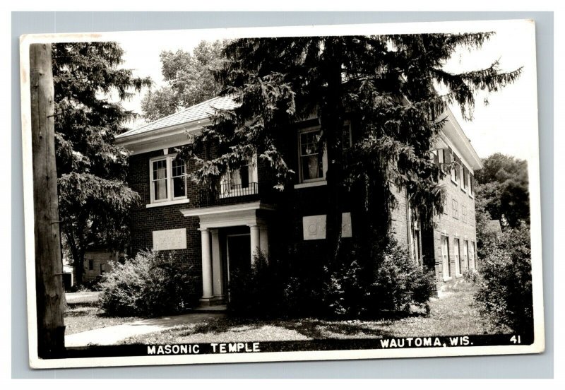 Vintage 1940's RPPC Postcard Masonic Temple Wautoma Wisconsin