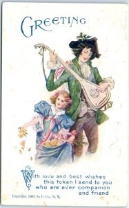 Postcard - Greeting Card with Message - Man and Lady Performing Art Print
