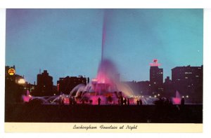 IL - Chicago. Buckingham Fountain at Night ca 1950's