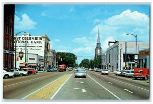 c1950's View of Main Street Looking East Columbus Mississippi MS Postcard