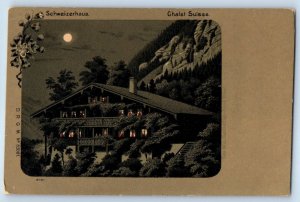 Switzerland Postcard Swiss House Chalet Suisse at Moonlight c1905 Antique