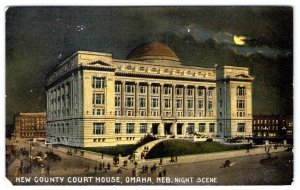 1920's OMAHA NEBRASKA NEW COUNTY COURT HOUSE NIGHT SCENE MOONLIGHT POSTCARD