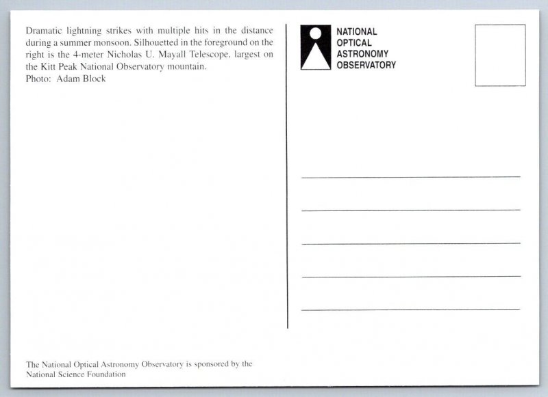 Lightning At Kitt Peak Observatories, Arizona, Chrome Postcard