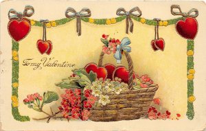 H53/ Valentine's Day Love Holiday Postcard c1910 Gold Lined Hearts Basket 64