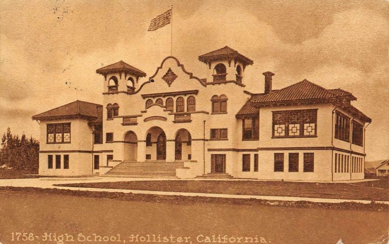 High School, Hollister, CA San Benito County 1914 Vintage Postcard