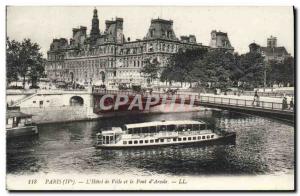 Old Postcard Paris L & # 39Hotel City and Bridge & # 39Arcole boat Peniche