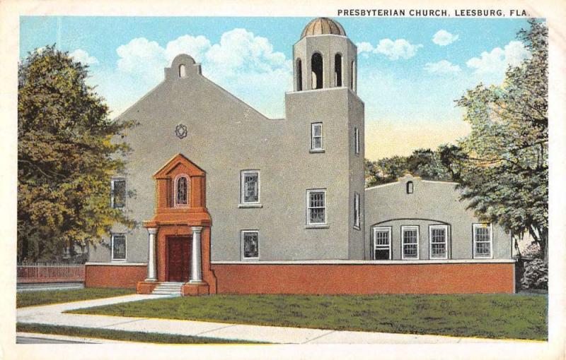 Leesburg Florida Presbyterian Church Street View Antique Postcard K95934