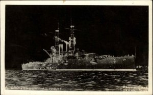 Newport News Photog Battleship Ship Dreadnaught Night c1920 Real Photo Postcard