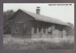 Macedonia IOWA RPPC 1938 c1960 DEPOT Train Station CB&Q RR nr Council Bluffs IA