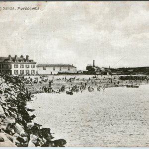 c1906 Morecambe UK Rocks & Bathing Sands Beach People Seaside Resort Postcard