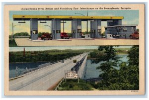 c1950's Susquehanna River Bridge and Harrisburg Interchange PA Turnpike Postcard 