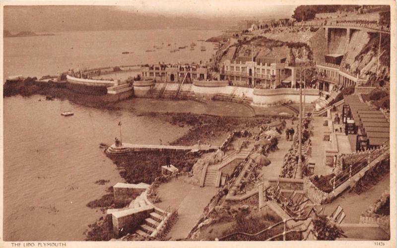 PLYMOUTH DEVON UK THE LIDO~SEPIA POSTCARD