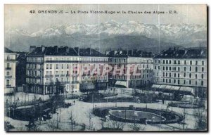 Old Postcard Grenoble Place Victor Hugo and the Chaine des Alpes