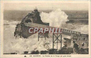 Old Postcard Biarritz Le Rocher de la Vierge in heavy weather